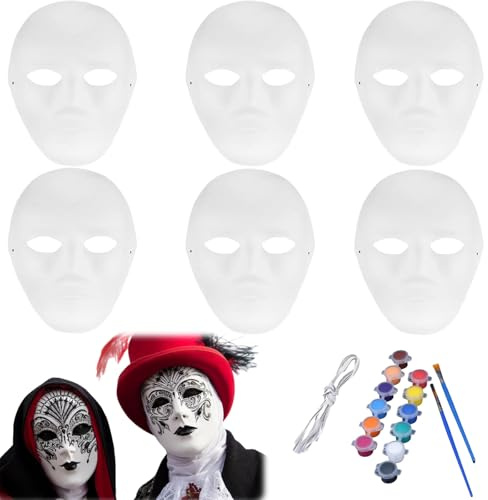 Bricolaje Máscara,6pcs Máscara de Pulpa en Blanco,Máscaras Pintadas a Mano,Máscara De Papel Blanco,DIY Máscara Blanca,para Halloween Cosplay Fiestas Disfraces Cumpleaños Carnaval