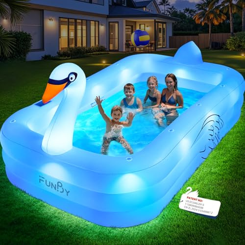 Blow Up Pools For Adults, Solar Swan Inflatable Pool With Lights, Inflatable Swimming Pool For Adults, Large Blow Up Pool For Kids Pool For Backyard, Oversized Thickened Family Pool 100x63x20-White