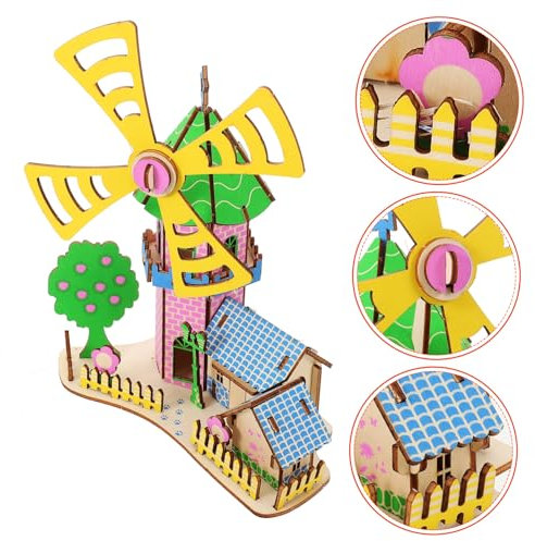 Toyvian Wooden Assembled Model Diy Wood Windmill House Puzzle Assembly Wooden Puzzle Model for Adults and Boys and Girls Gifts for for for