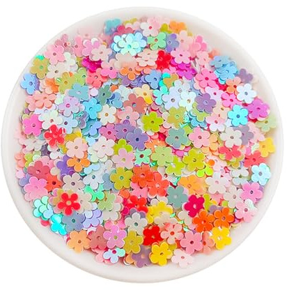 Leliafleury 7mm Mixed Colors Flower Sequins Glitter Flat Loose Sequins for DIY Crafts Sewing, 20g/0.7oz