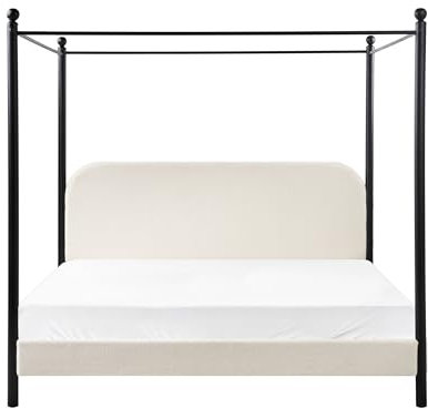 Beliani Himmelbett Metall Bouclé Creme weiß mit Lattenrost 180x200 cm modern Dannemois