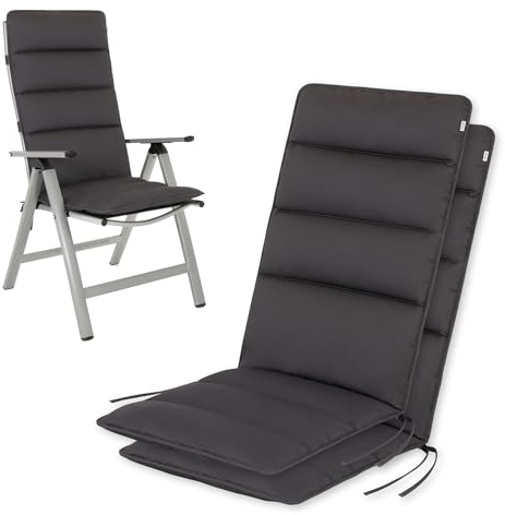 HAVE A SEAT Living - Hochlehner Auflagen | Flair (2er Set) - Gartenstuhlauflagen 120x48 cm - Bequem, Wetterfest, Waschbar bis 95° C - Made in Germany (2 Stück | 120x48 cm, Grau/Anthrazit)