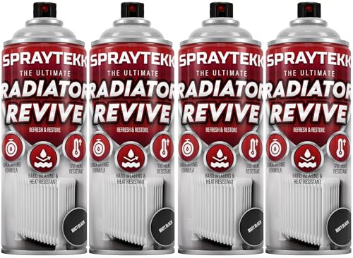 SPRAYTEKK Radiator Spray Paint | Heat Resistant up to 170°C | All-in-One Primer, Undercoat & Topcoat | Fast Drying, Anti-Rust | For Radiators, Pipes, Boilers & Hot Water Tanks (Matte Black, 4)