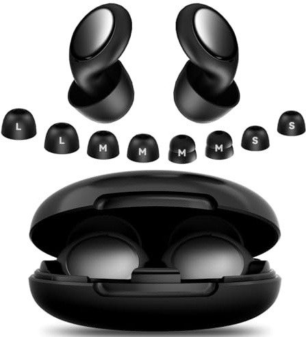 Ear Plugs for Sleep Noise Cancelling - 45dB, Soft and Reusable Silicone Hearing Protection Earplugs for Sleeping，Traveling，Working, with 8 Tips(S, M, L Size and Dual-Layer Earplug), Black.