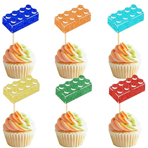 Blumomon 30 Stück Bausteine Party Cupcake Topper Junge Mädchen Geburtstag Kuchen Dekorationen für Kinder Baby Shower Party Supplies