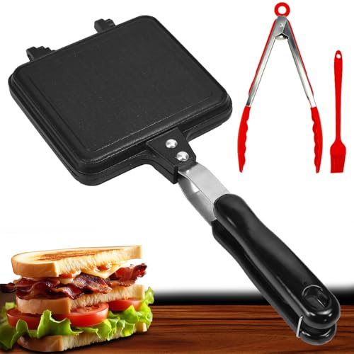 UHETLET Sartén de Doble Cara para Hacer Sándwiches, Sartenes de Doble Cara antiadherente 35x15 cm, Sarten Tortilla Patatas Induccion con Mango Resistente al Calor, Sartén Doble Cuadrada para Desayuno