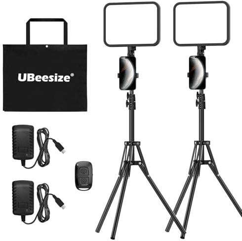 UBeesize 2-Pack LED Video Light Kit, 3000-6500K Dimmable Photography Studio Lights with Tripod Stand & Phone Holder, Video Recording & Streaming Lighting for Makeup, Gaming, YouTube