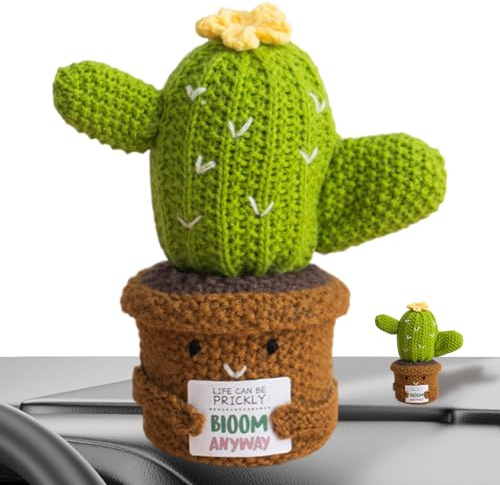 Uhngw Cactus De Ganchillo Positivo - Muñeca Tejida Motivador | De Escritorio Hecho A Mano En Forma De Cactus para Niños Adolescentes Y Practicantes De Mindfulness