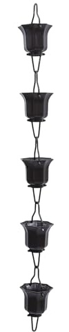 Alasum Regenkette Lotusblüten 1m Japanischer Stil Regenrinne Ersatz mit Metallkelchen Kaffeefarben Gartendekor für Fallrohr
