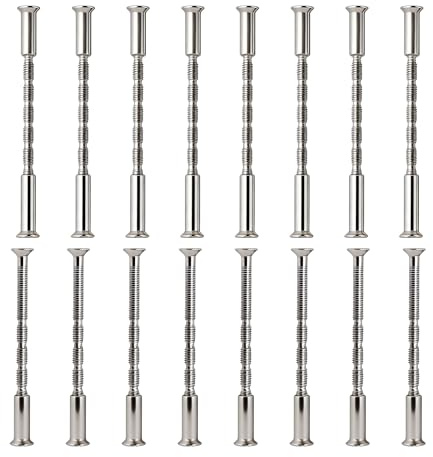 LCRhex M4 Door Handle Screws, 16PCS Adjustable Length Connecting Bolts Sockets Kit for Hollow Door Handles Furniture Cabinets Drawers Lock Cylinders Nickel Plated Finish DIY Repair Installation