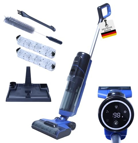 Sommertal W2 Aspirador inalámbrico en seco y húmedo con filtro HEPA, depósito doble de 700 ml, cepillo de 360°, batería de 2500 mAh, para suelos duros, laminados y azulejos