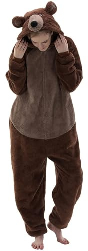 Syglawnd Bear Onesie, vuxen onesie pyjamas varm söt björn dragkedja djurkostymer för kvinnor män vinter, L, L-XXL