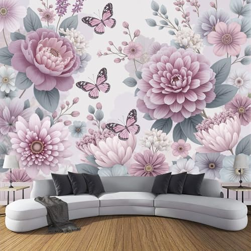 Fiori di farfalla Murale da Parete Fiori ad acquerello, Carta da Parati per Camera da Letto, Soggiorno o Hotel - 300 x 210 cm