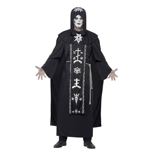 Generisch Fasching Gothic Kostüm Herren Karneval Cosplay Robe Eleganter dunkler Umhang Hexerei Mittelalter Party Outfit Black M