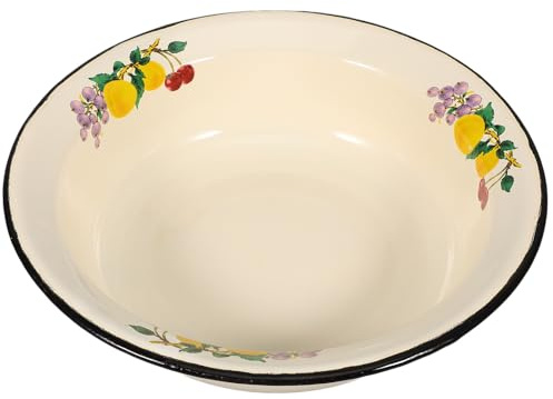 TOYANDONA Cuenco Esmaltado Vintage de 22 Cm, Tazón Sopero Grueso para Mezclar Masa, Diseño Profundo Amarillo Duradero para Cocina y Servir Sopa, Utensilio Adecuado para Hogar y Restaurante