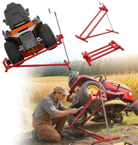 UISEBRT Rasentraktorheber Hebevorrichtung für Aufsitzmäher,Rasenmäher Jack aus Stahl bis max 400 kg,45° Neigung verstellbar,Rasentraktor Hebebühne Teleskopversion für 30% Speichereinsparung,Rot