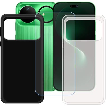BMPNLSZ Funda (6,84) Screen Protector, Negro + Translúcido Suave Silicona TPU Canica Carcasa Caso Case + Cristal Templado Film Vidrio