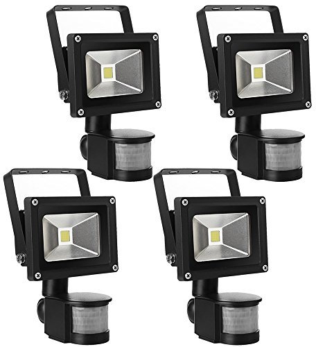 Leetop 4X 10W Blanco Cálido LED Foco Proyector Luz, Foco proyector con Iluminación LED y PIR Sensor de Movimiento, Waterprooff IP65