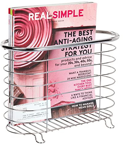 mDesign Freestanding Newspaper Holder - Elegant Metal Magazine Organiser for Bathroom or Office - Office Storage Solution for Books, Tablets, and Newspapers - Silver