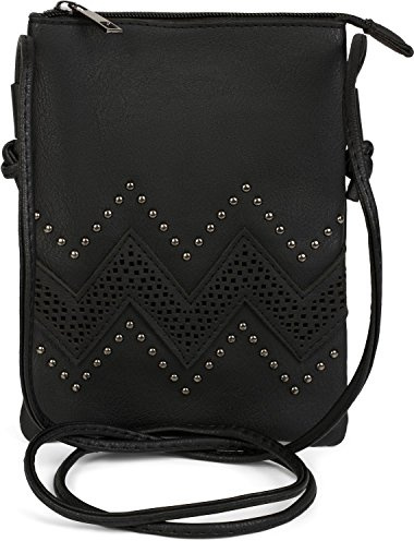 styleBREAKER Sac à bandoulière mini pour femme avec découpes en zigzag et clous, sac à épaule, sac à main, sac 02012211, couleur:Noir