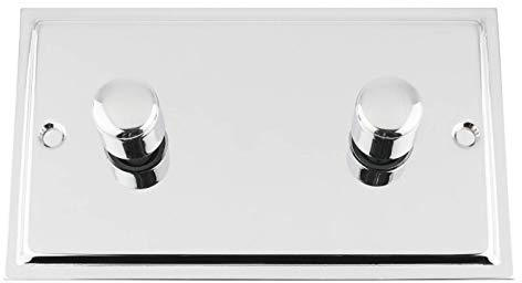 Slimline Polished Chrome Light DIMMER 2 Gang 400W (Double Plate)