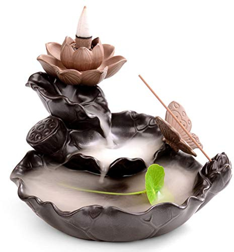 Mayco Bell Brûleur d'encens à refoulement en céramique avec papillon en forme de lotus