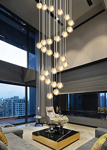 LED Pendelleuchte Glas Kristall Deckenlampe Dekoratives Hängelampe | Modern Esszimmer Pendellampe Schlafzimmer Innenleuchte Lampe Villa Treppe Lange Hängeleuchte Kronleuchter Round (26-flammig)