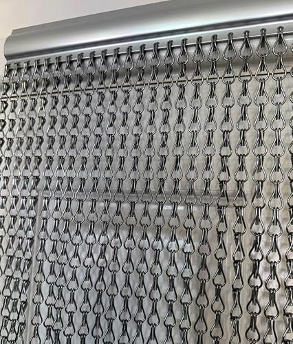 Grey Aluminium Chain Curtain Metal Door Curtain Insect Screen Double Hook Silver - Extra Long - 90cmx210cm