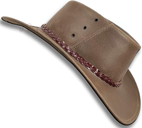 Oztrala Sombrero de Cuero de Canguro engrasado, Vaquero Outback, Jacaru Australiano Mildura HLK2, Caqui, 7 1/8