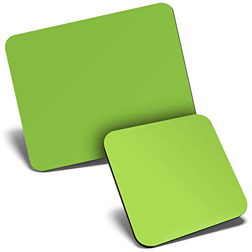 Mouse Mat & Coaster Set - Bright Lime Green Colour Block 23.5 x 19.6 cm & 9 x 9 cm for Computer & Laptop, Office, Gift, Non-slip Base #44454