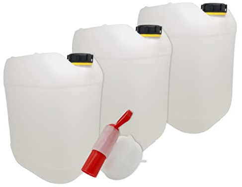 Männerladen 3X 30 Liter Set Getränke- Wasserkanister Natur mit 1 Auslaufhahn und 3 Deckel | Premium Qualität DIN 61 | Lebensmittelecht Tragbar Indoor und Outdoor Hahn