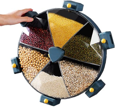 N.F. Distributore di Cibo Rotante a Parete, distributore di Riso, Contenitore per l'erogazione di Semi di soia in Chicchi di caffè in grani, Forniture per contenitori per Alimenti da Cucina (Blu)