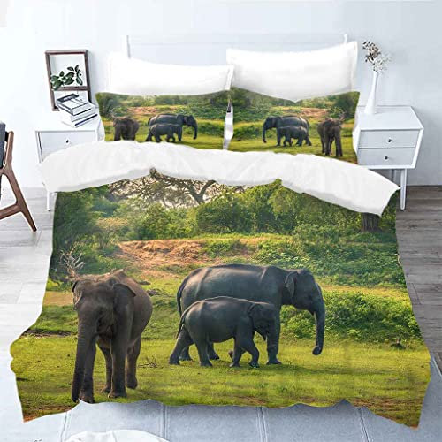 MUCXBE Baby Bettwäsche Set 155x220cm Waldtier Elefant Muster Microfaser Atmungsaktive Mit Verdeckter Reißverschluss Und 2 Kissenbezug 80x80cm Für Kinder Schlafzimme Single Bettbezug