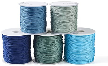 PandaHall 546 Yards 1mm Geflochtene Nylonschnur 5 Farben Chinesische Knotenschnur Makramee-Faden für Armbänder Halsketten Jalousien Schmuckbasteln