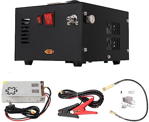 TABODD Compresseur d'air Haute Pression PCP 300 W 30 MPa/300 bar/4500 PSI Portable PCP Pompe à Air Haute Pression Fermeture Manuelle Compresseur pour Bouteille de Gonflage PCP Inflator,Noir