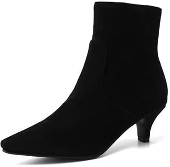 JIEEME Botas de mujer Stiletto con cremallera puntiaguda Botines de media altura para mujer talla grande 35-46 z10-91, Negro, 38.5 EU