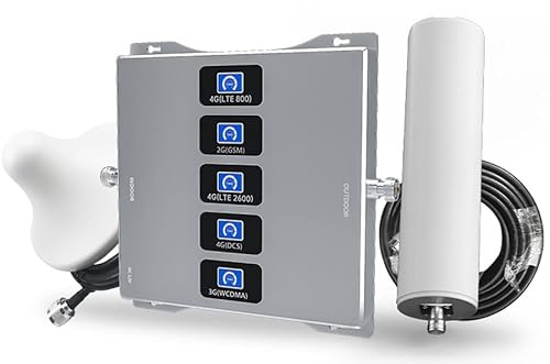Amplificateur de signal pour téléphone portable GSM UMTS LTE Internet Répéteur 2G 3G 4G Amplificateur 5 bandes 800/900/1800/2100/2600 MHz Téléphone portable avec 2 antennes (tous les fournisseurs