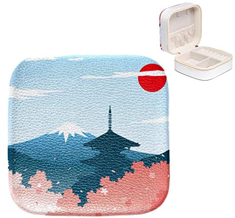 Cajas de joyería PU de cuero pequeño caso de viaje de joyería flor de ciruelo Japón impresión