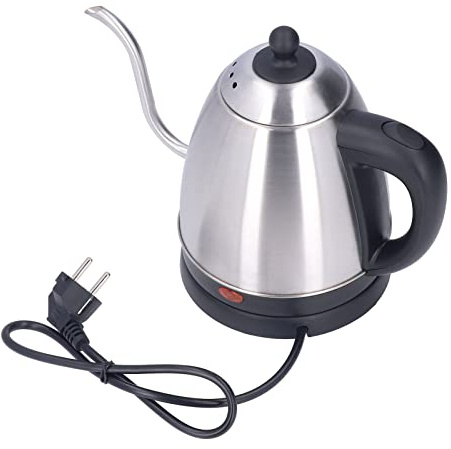 Tyenaza Hervidor Eléctrico de Cuello de Cisne de 1,2 L, Hervidor de Calor EléCtrico de Acero Inoxidable 1.2L Mango Antideslizante con Base de CalefaccióN, para Verter Sobre Café, Agua Caliente(Plata)