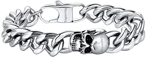FaithHeart Herren Männer Armband Edelstahl Totenkopf Armschmuck Punk Gotik Panzerarmband Freundschaftsarmband Partnerarmband mit Gravur