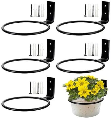 Aimeke 5 Pezzi Staffa Anello Vaso di Fiori Anelli Portavasi da Parete in Metallo da 10 cm con Accessori di Montaggi Portavaso da Parete per Casa, Giardino, Balcone