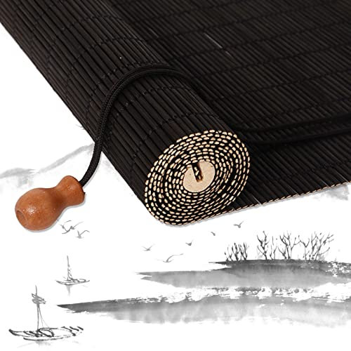 Bambus Rollo,raffrollo,Retro Bambus Rollo Jalousine,lichtfilter Bambus-Rollo,bambusjalousien Rollläden Mit Haken,Sonnenschutz Lichtfilter-Rollo Für Terrasse/Garten-Schwarz-WxH: 150X180CM