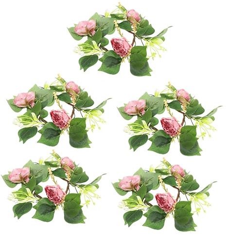Garneck 5stücke Künstlicher Blumenkranz Mit Kerzenring Wreath Kunstblumen Und Blättern Tischdekoration Für Hochzeiten Partys Und Zuhause Für Romantische Anlässe