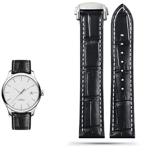 FNDWJ Echtes Leder Armband Für Omega Seamaster 300 150 Speedmaster 007 AT150 Braun Herren Uhrenarmband 20mm 22mm (Color : One Black Silver Buck, Size : 22mm), 22mm, Achate, 22mm, Achat