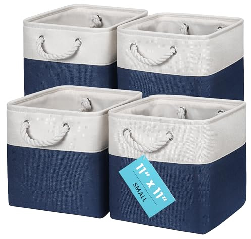 OrganiHaus Aufbewahrungsbox 28x28cm 4er-Set, Würfelkörbe aus Stoff mit Seilgriffen, Faltbare Aufbewahrungswürfel für Kallax Organizer, Ablagekörbe für das Kinderzimmer Navy blau