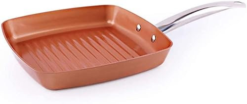 UNbit Frying Copper Pan Non-Stick Square Grill Pan, Griddle Pan with Stainless Steel Handle Induction Cooker Safe,24CM,