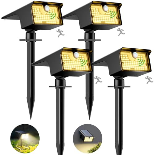 nipify 4 Stück Solarlampen für Außen mit Bewegungsmelder 3 Modi Solarstrahler für Außen Garten, IP65 Wasserdicht Solar Gartenleuchten Solarleuchten LED Solar Strahler Aussen Weg Hof Gehweg Warmweiß