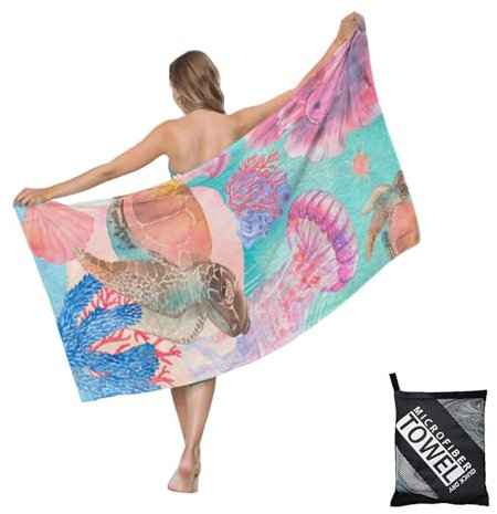 Grande telo mare sottile in microfibra con borsa per adulti, uomini e donne, 160 x 90 cm, rosa tartaruga, asciugamano da spiaggia ad asciugatura rapida, senza sabbia, leggero, per viaggi, nuoto