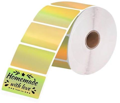 Thermo Etiketten, Holographic Thermo Etiketten, Selbstklebend Rolle Adressaufkleber, Punkte Thermische-Etikett, Wasserdicht Drucker Aufkleber für Logo (500pcs 57*32mm)