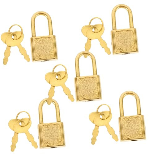 Gogogmee Small Padlock Key Set for Treasure Box Toy Chest Locks 5pcs Gold Colored Wooden Box Locks for Secure Storage and Game Props